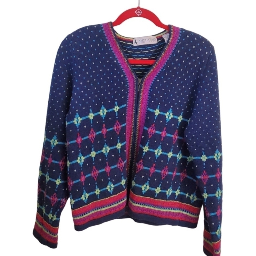 Marsh Landing Vintage Full Zip Nordic FairIsle Unique Color Sweater Size…